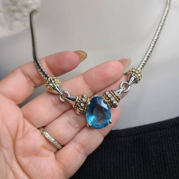 MX Signature Collection‎ Blue Teardrop Gemstone Pendant Necklace - Picture 2 of 6